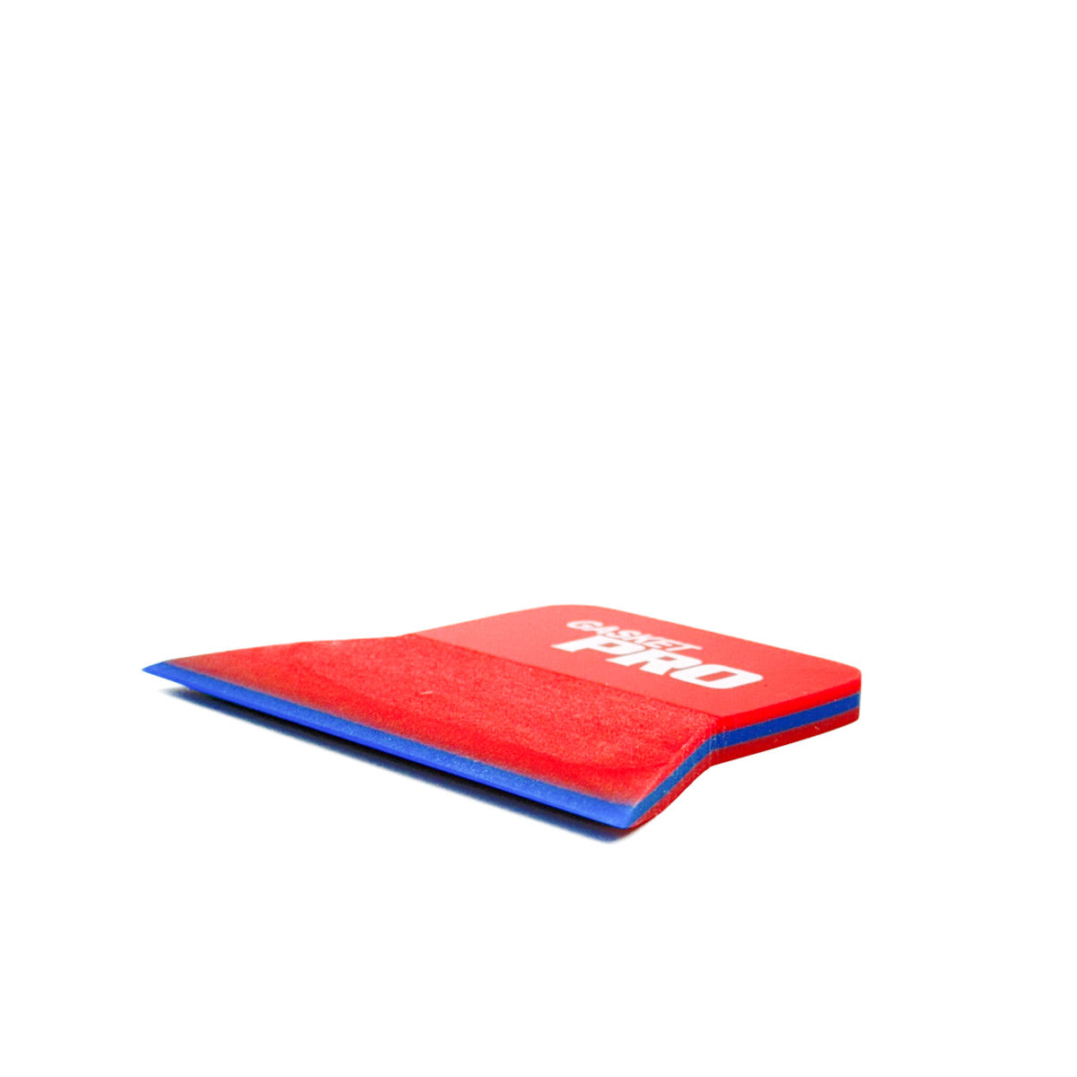 Flat angled view of the Gasket Pro Bucket Hat Squeegee displaying both the edge profile and blade thickness ideal for PPF applications.