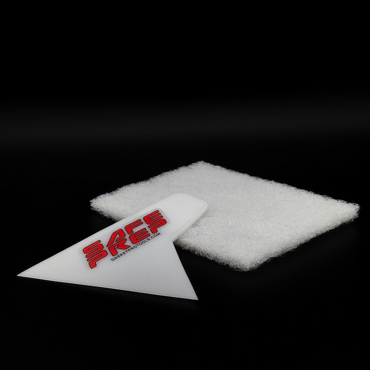 Safe Prep Scraper for prepping softer glass before window tinting, displayed on black background with scrub pad accessory included.
